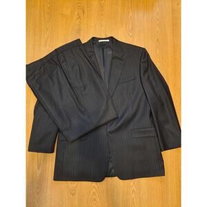 Hickey Freeman 2 Piece Suit 46L 38x32 Navy Striped 100% Wool